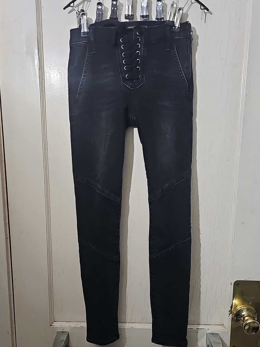 High-Rise Black Lace-Up Skinny Jeans for Women